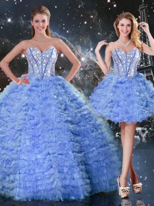 Fabulous Blue Sleeveless Tulle Lace Up Sweet 16 Dresses for Military Ball and Sweet 16 and Quinceanera