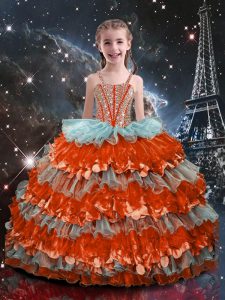 Ball Gowns Kids Formal Wear Multi-color Straps Organza Sleeveless Floor Length Lace Up