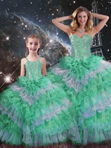 Most Popular Organza Sleeveless Floor Length Sweet 16 Quinceanera Dress and Beading and Ruffled Layers
