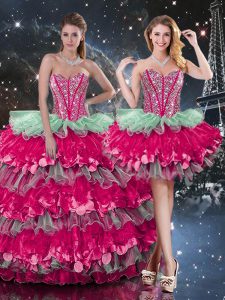 Suitable Sweetheart Sleeveless Organza Quinceanera Dresses Beading and Ruffles and Ruffled Layers Lace Up