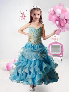 Sleeveless Zipper Ankle Length Beading and Ruffles Pageant Gowns