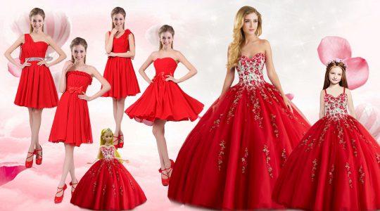 High End Red Ball Gowns Sweetheart Sleeveless Organza Floor Length Lace Up Appliques and Embroidery Quinceanera Dress