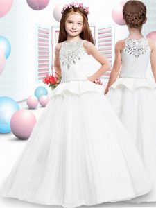 White Little Girls Pageant Dress Wholesale Quinceanera and Wedding Party with Beading Scoop Sleeveless Zipper