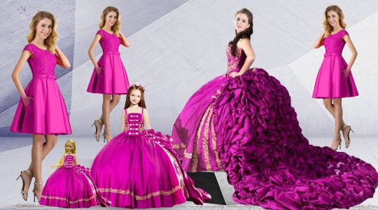 Designer Court Train Ball Gowns Wedding Dress Fuchsia Bateau Taffeta Sleeveless Lace Up