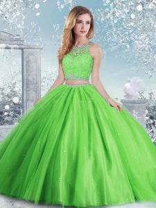 Sleeveless Floor Length Beading and Sequins Clasp Handle Quinceanera Gown with