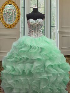 Vintage Apple Green Lace Up Vestidos de Quinceanera Ruffles Sleeveless Floor Length