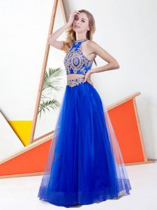 Halter Top Sleeveless Clasp Handle Prom Evening Gown Royal Blue Tulle