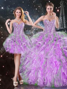 Latest Lilac Sleeveless Organza Lace Up Quinceanera Dresses for Military Ball and Sweet 16 and Quinceanera