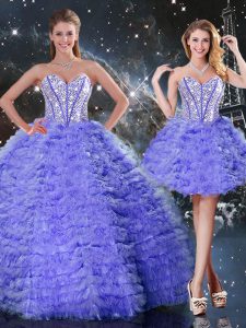 Organza Sweetheart Sleeveless Lace Up Embroidery Quinceanera Gown in Purple