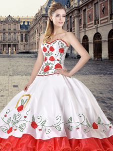 Perfect Sleeveless Embroidery and Ruffles Lace Up Quinceanera Gown
