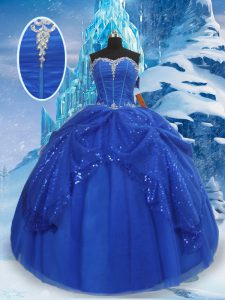 Popular Royal Blue Sweetheart Lace Up Beading and Pick Ups 15 Quinceanera Dress Sleeveless