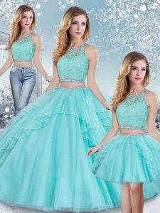 Suitable Aqua Blue Sleeveless Floor Length Beading and Lace and Sequins Clasp Handle Sweet 16 Quinceanera Dress