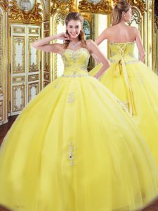 Floor Length Yellow 15 Quinceanera Dress Tulle Sleeveless Beading and Appliques