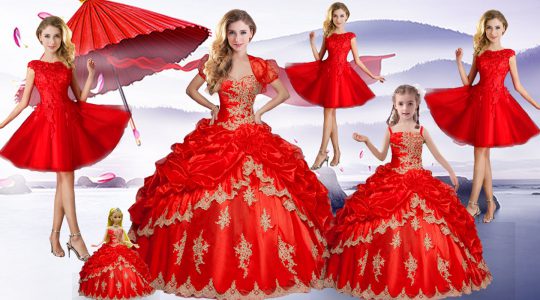 Ball Gowns Wedding Dress Red Sweetheart Taffeta Sleeveless Floor Length Lace Up