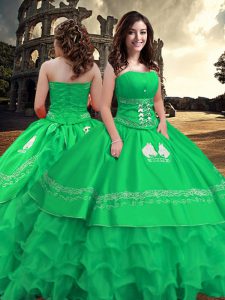 Extravagant Green Taffeta Zipper Quinceanera Dress Sleeveless Floor Length Embroidery and Ruffled Layers