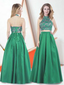 Floor Length Lace Up Prom Evening Gown Dark Green for Prom and Party with Lace