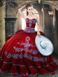 Customized Wine Red Sleeveless Taffeta Lace Up Quinceanera Dress for Military Ball and Sweet 16 and Quinceanera
