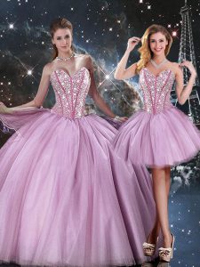 Eye-catching Floor Length Ball Gowns Sleeveless Lilac Vestidos de Quinceanera Lace Up