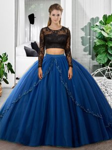 Scoop Long Sleeves Tulle 15 Quinceanera Dress Lace and Ruching Backless
