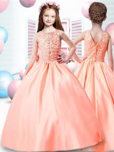 Watermelon Red Sleeveless Beading Floor Length Pageant Gowns