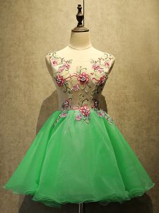 Glittering Green Sleeveless Embroidery Mini Length Prom Gown