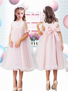 Fantastic Short Sleeves Lace and Bowknot Zipper Flower Girl Dresses for Less