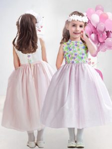 Dazzling Scoop Sleeveless Tulle Toddler Flower Girl Dress Appliques Clasp Handle