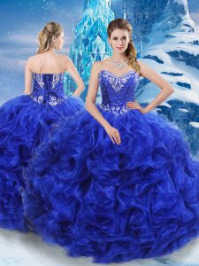 Floor Length Royal Blue 15 Quinceanera Dress Organza Sleeveless Beading