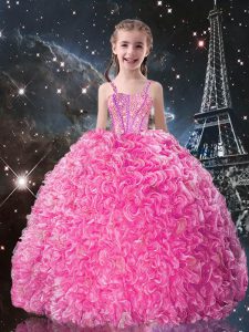 Straps Sleeveless Organza Child Pageant Dress Beading and Ruffles Lace Up