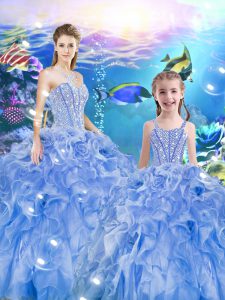 Pretty Ball Gowns Ball Gown Prom Dress Baby Blue Sweetheart Organza Sleeveless Floor Length Lace Up
