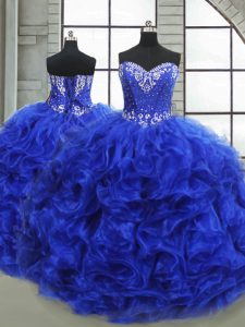 Ball Gowns Sweet 16 Quinceanera Dress Royal Blue Sweetheart Organza Sleeveless Floor Length Lace Up