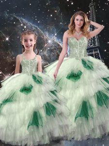 Delicate Beading and Ruffled Layers 15 Quinceanera Dress Multi-color Lace Up Sleeveless Floor Length