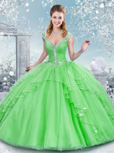 Elegant Sleeveless Lace Up Floor Length Sashes ribbons and Sequins Sweet 16 Dress