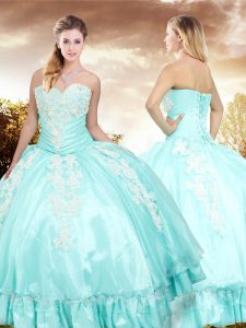 Spectacular Aqua Blue Sweetheart Lace Up Appliques and Ruffled Layers Quinceanera Gowns Sleeveless