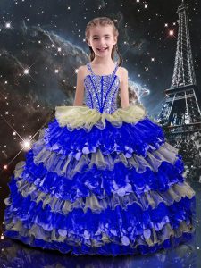 Pretty Multi-color Straps Lace Up Beading and Ruffled Layers Kids Pageant Dress Sleeveless