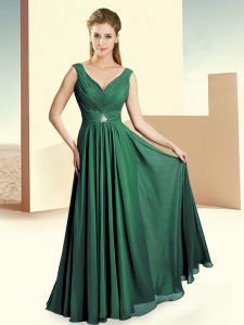 Delicate Floor Length Column/Sheath Sleeveless Dark Green Bridesmaid Dresses Zipper