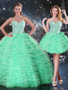 Custom Made Apple Green Sweetheart Lace Up Beading and Ruffled Layers Quinceanera Dresses Sleeveless