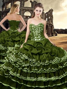 Olive Green Lace Up Quinceanera Dress Ruffled Layers Sleeveless Floor Length
