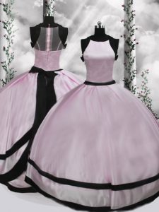 Ball Gowns Sweet 16 Quinceanera Dress Pink Scoop Taffeta Sleeveless Floor Length Zipper