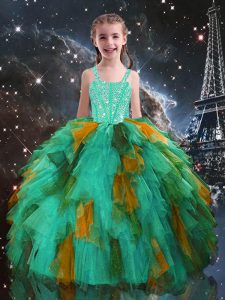 Beautiful Turquoise Little Girls Pageant Dress Wholesale Quinceanera and Wedding Party with Beading and Ruffles Straps S