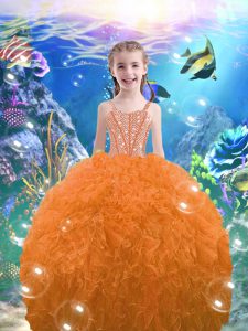 Customized Orange Red Sleeveless Organza Lace Up Pageant Dresses for Quinceanera and Wedding Party