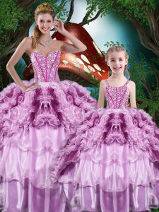 Organza Sleeveless Floor Length Quinceanera Gowns and Beading and Ruffles and Ruffled Layers