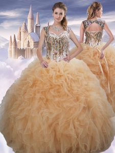 Floor Length Champagne Quinceanera Dress Sweetheart Sleeveless Lace Up