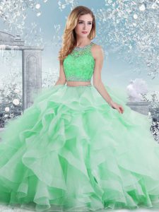 Floor Length Ball Gowns Sleeveless Apple Green 15th Birthday Dress Clasp Handle