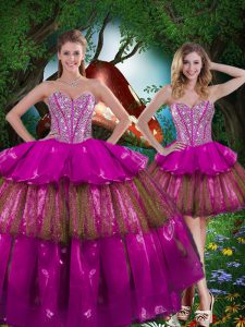 Sleeveless Beading and Ruffled Layers and Sequins Lace Up Quinceanera Dresses