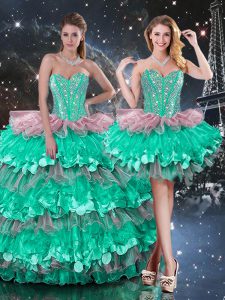 Flare Multi-color Sweetheart Lace Up Beading and Ruffles and Ruffled Layers Quinceanera Dress Sleeveless