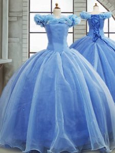 New Style Light Blue Ball Gowns Pick Ups Vestidos de Quinceanera Lace Up Organza Sleeveless
