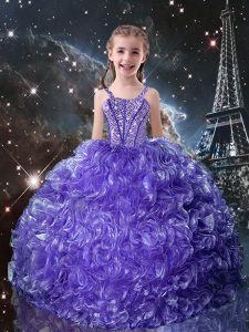 Discount Purple Ball Gowns Beading and Ruffles Evening Gowns Lace Up Organza Sleeveless Floor Length