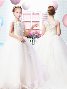 White Ball Gowns Lace and Appliques Pageant Dresses Clasp Handle Tulle Sleeveless