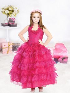 Attractive Ankle Length Ball Gowns Sleeveless Fuchsia Glitz Pageant Dress Lace Up